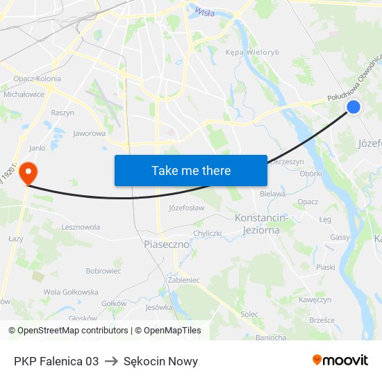 PKP Falenica 03 to Sękocin Nowy map