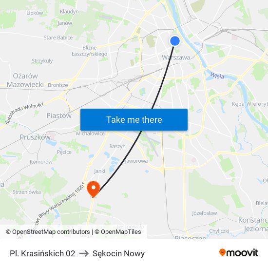 Pl. Krasińskich 02 to Sękocin Nowy map