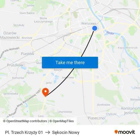 Pl. Trzech Krzyży to Sękocin Nowy map