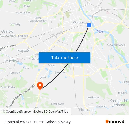 Czerniakowska to Sękocin Nowy map