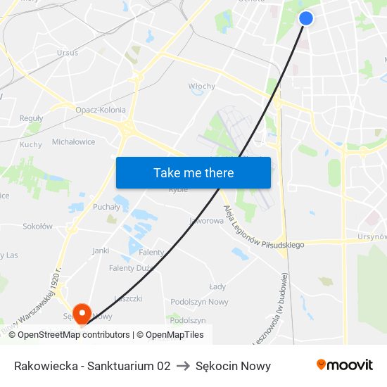 Rakowiecka-Sanktuarium to Sękocin Nowy map