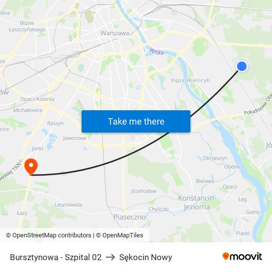 Bursztynowa-Szpital to Sękocin Nowy map