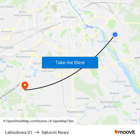 Lebiodowa 01 to Sękocin Nowy map