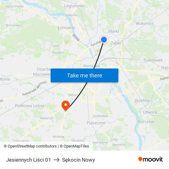 Jesiennych Liści to Sękocin Nowy map