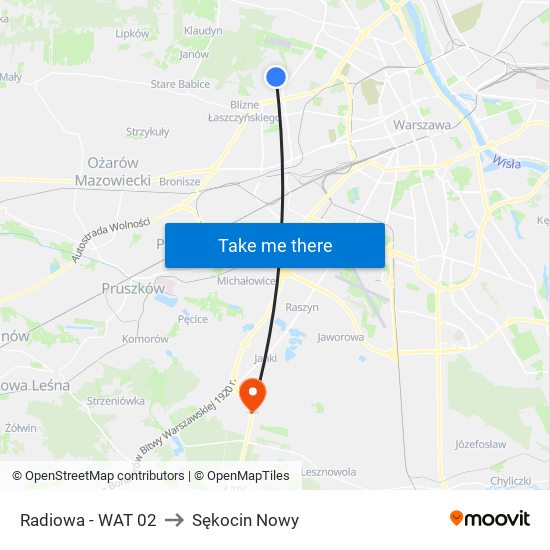 Radiowa - WAT 02 to Sękocin Nowy map