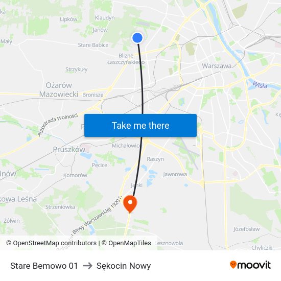 Stare Bemowo to Sękocin Nowy map