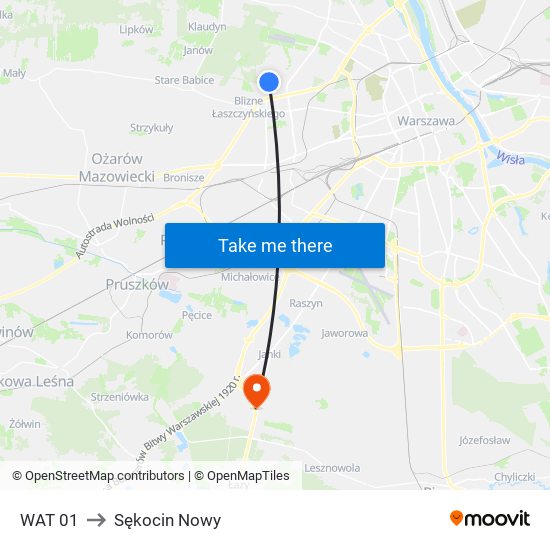 WAT to Sękocin Nowy map