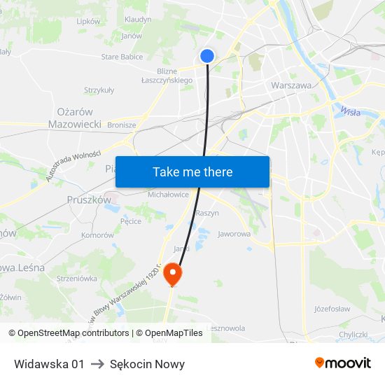 Widawska 01 to Sękocin Nowy map