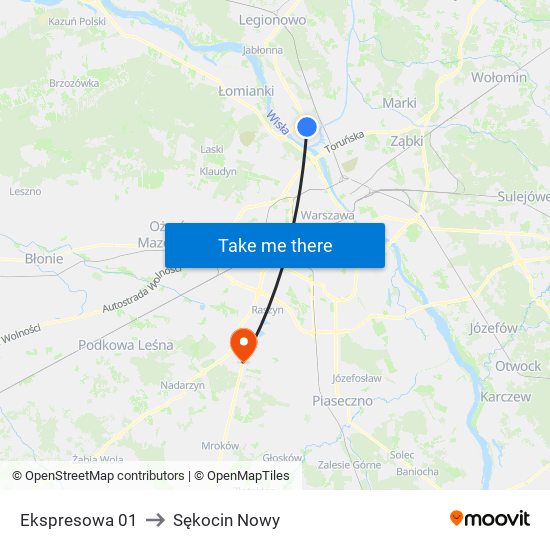 Ekspresowa 01 to Sękocin Nowy map