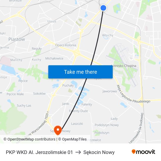 PKP WKD Al. Jerozolimskie to Sękocin Nowy map