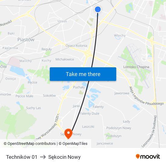 Techników to Sękocin Nowy map