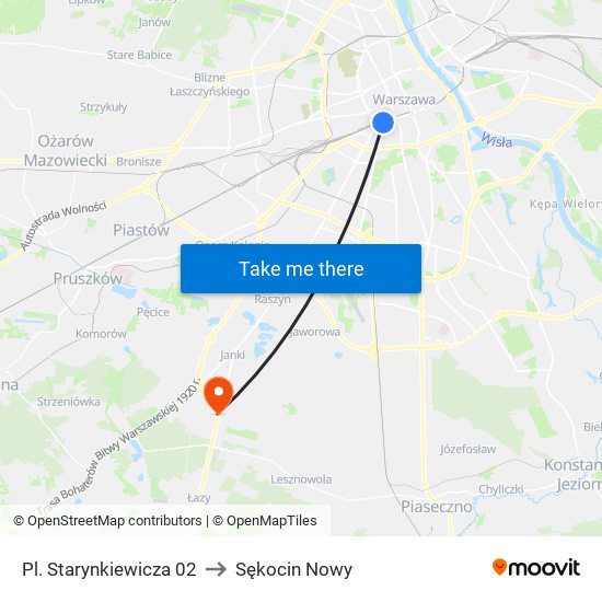 Pl. Starynkiewicza 02 to Sękocin Nowy map