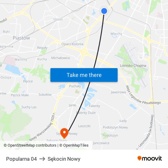 Popularna to Sękocin Nowy map