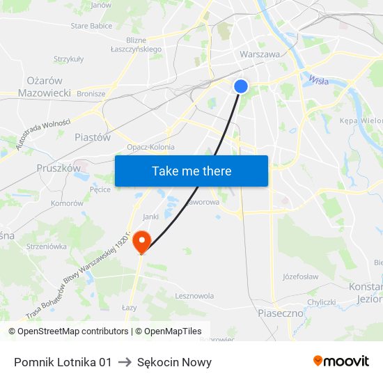 Pomnik Lotnika 01 to Sękocin Nowy map