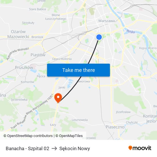 Banacha - Szpital 02 to Sękocin Nowy map