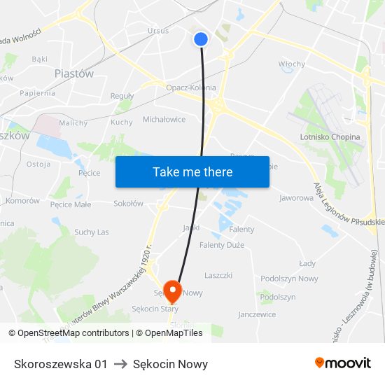 Skoroszewska to Sękocin Nowy map