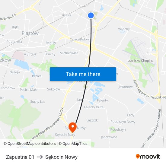 Zapustna 01 to Sękocin Nowy map