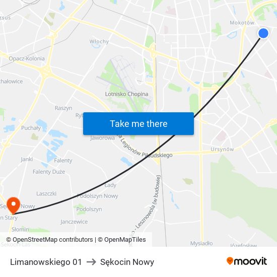 Limanowskiego 01 to Sękocin Nowy map