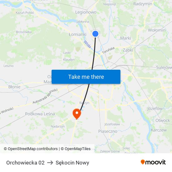 Orchowiecka 02 to Sękocin Nowy map