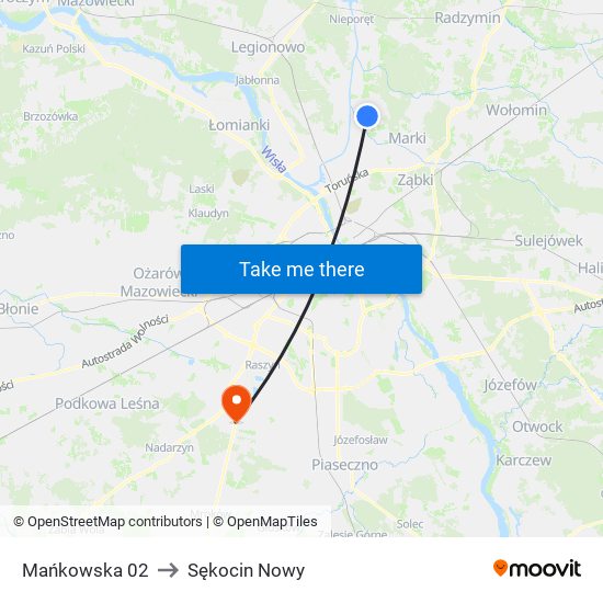 Mańkowska to Sękocin Nowy map