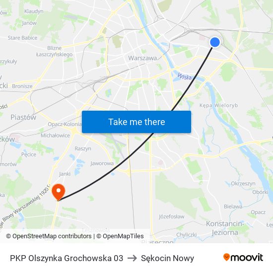 PKP Olszynka Grochowska to Sękocin Nowy map