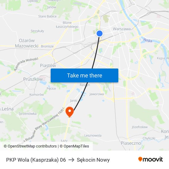 PKP Wola (Kasprzaka) 06 to Sękocin Nowy map