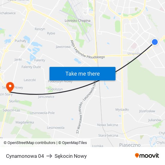 Cynamonowa 04 to Sękocin Nowy map