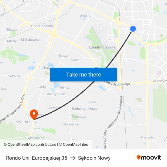 Rondo Unii Europejskiej 05 to Sękocin Nowy map