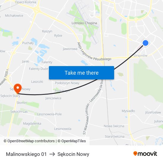 Malinowskiego 01 to Sękocin Nowy map