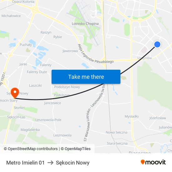 Metro Imielin to Sękocin Nowy map