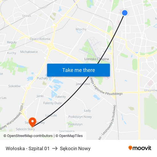 Wołoska-Szpital to Sękocin Nowy map