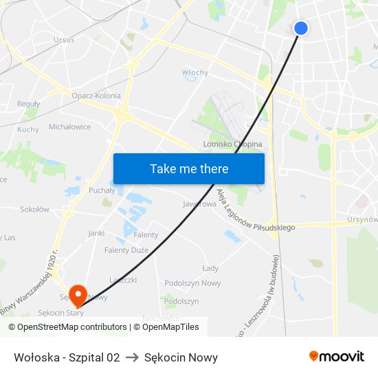 Wołoska - Szpital 02 to Sękocin Nowy map