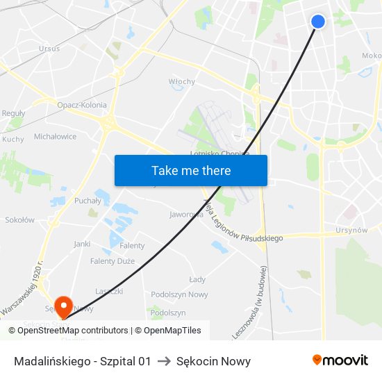 Madalińskiego-Szpital to Sękocin Nowy map