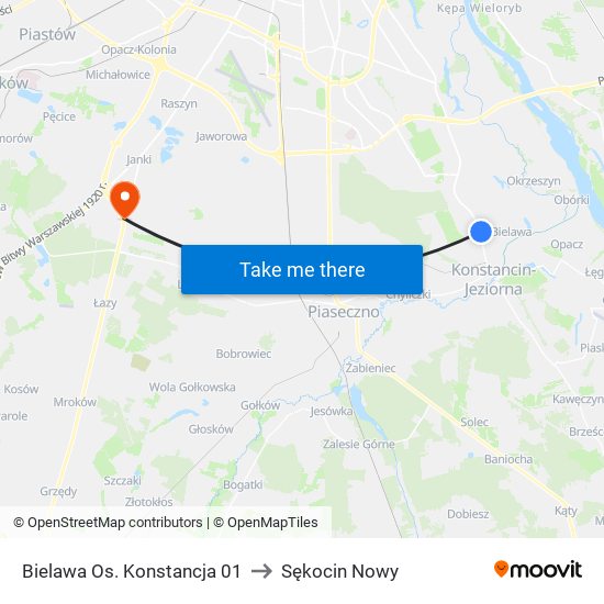 Bielawa Os. Konstancja 01 to Sękocin Nowy map