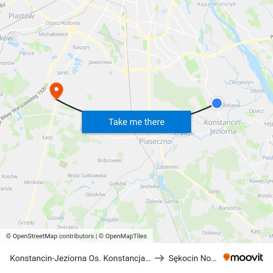 Konstancin-Jeziorna Os. Konstancja to Sękocin Nowy map