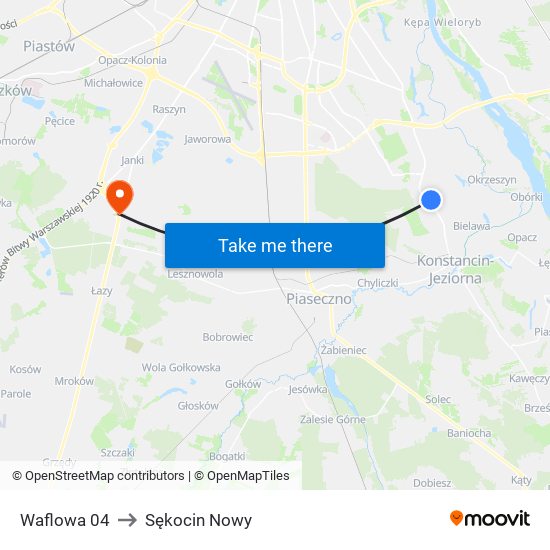 Waflowa to Sękocin Nowy map