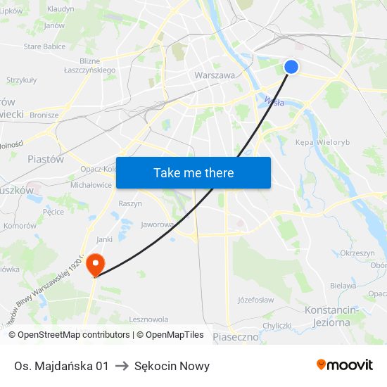 Os. Majdańska to Sękocin Nowy map