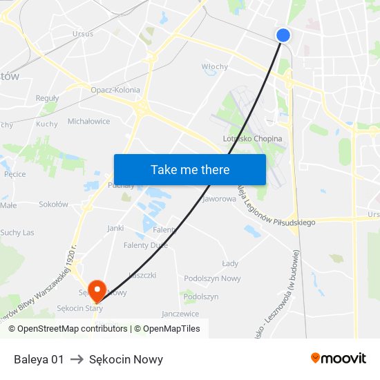 Baleya 01 to Sękocin Nowy map