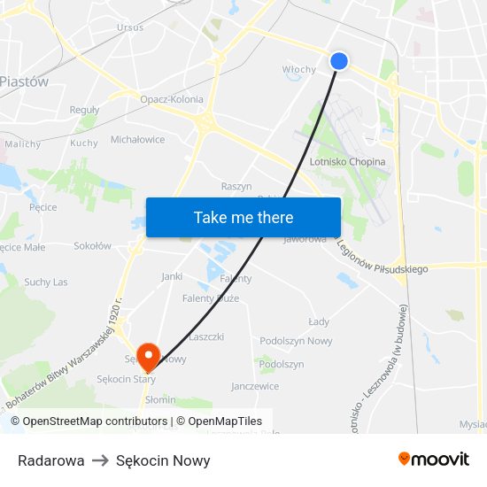 Radarowa to Sękocin Nowy map