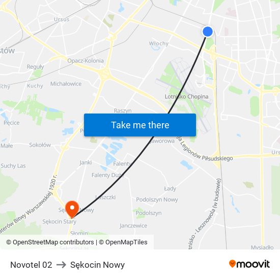 Novotel 02 to Sękocin Nowy map