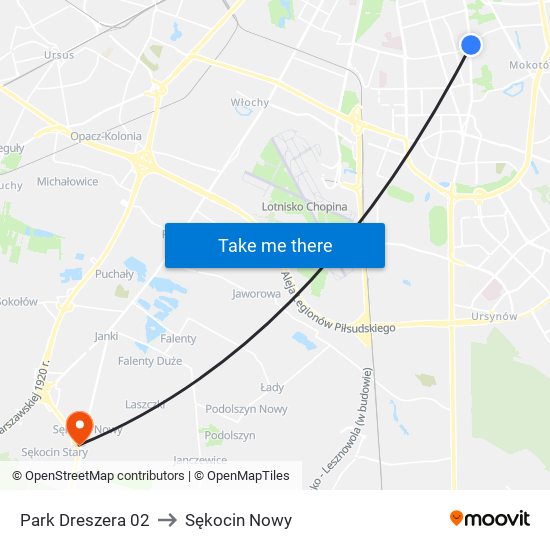 Park Dreszera to Sękocin Nowy map