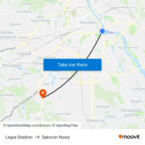 Legia - Stadion to Sękocin Nowy map