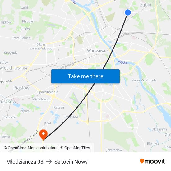 Młodzieńcza 03 to Sękocin Nowy map