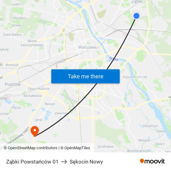 Ząbki Powstańców 01 to Sękocin Nowy map