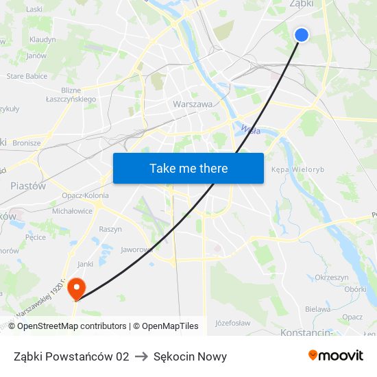 Ząbki Powstańców 02 to Sękocin Nowy map