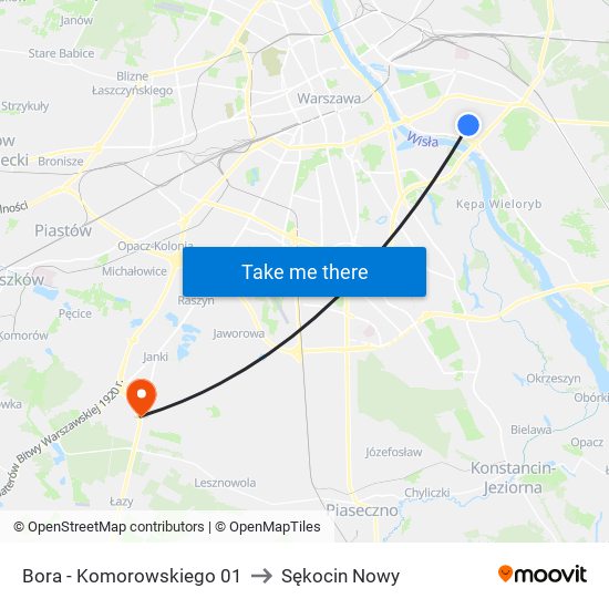 Bora - Komorowskiego 01 to Sękocin Nowy map