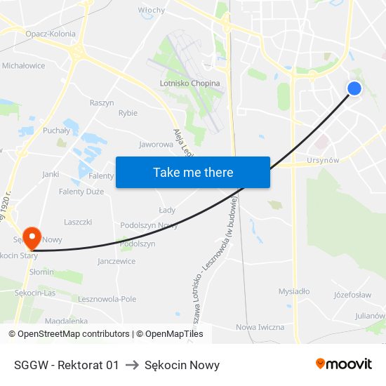 SGGW - Rektorat 01 to Sękocin Nowy map