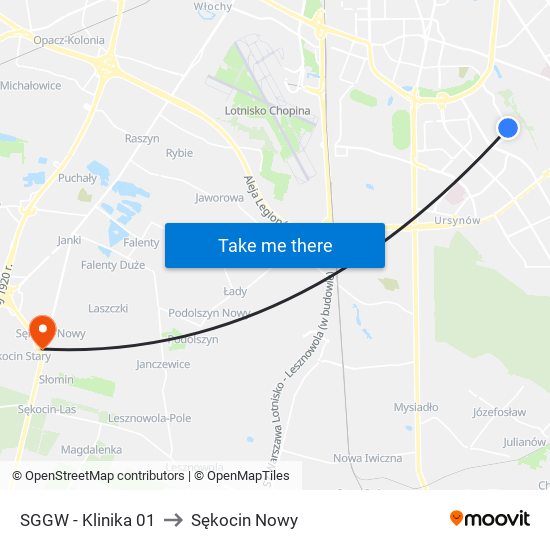 SGGW - Klinika 01 to Sękocin Nowy map