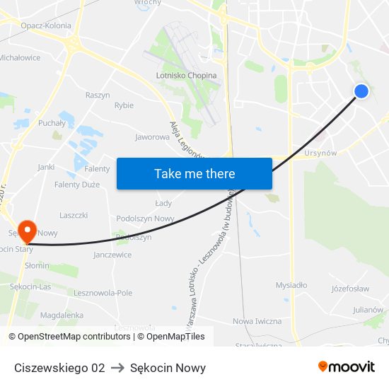 Ciszewskiego 02 to Sękocin Nowy map