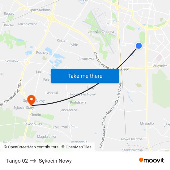 Tango to Sękocin Nowy map